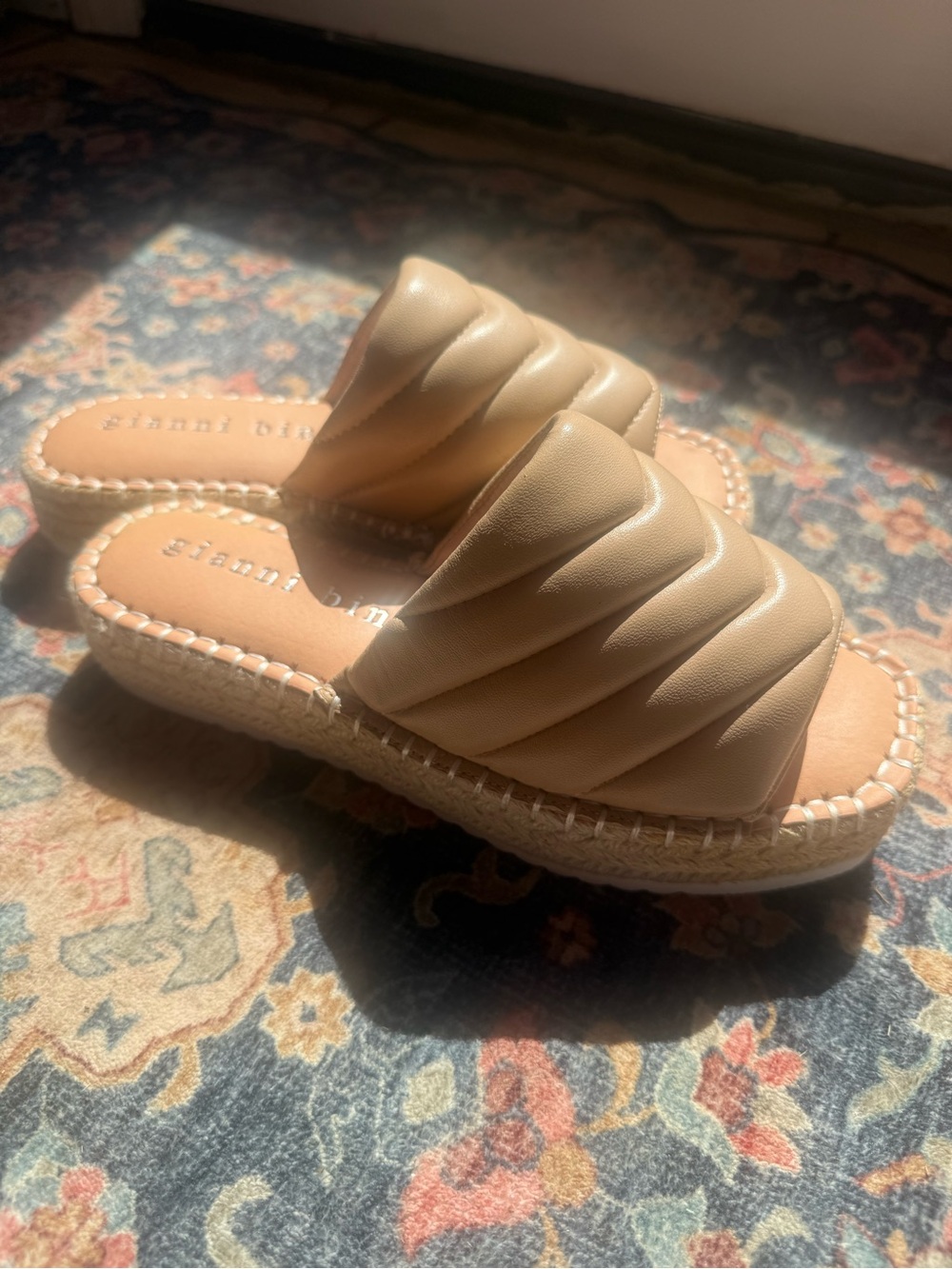 Gianni Bini Tan Quilted Slide Mules